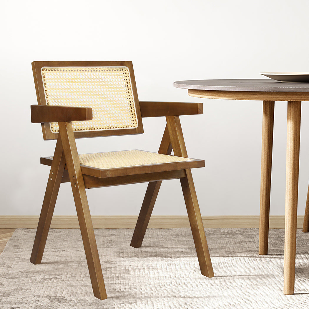 Levede 1x Walnut Wicker Armchair Dining Chair-1954802994130325511