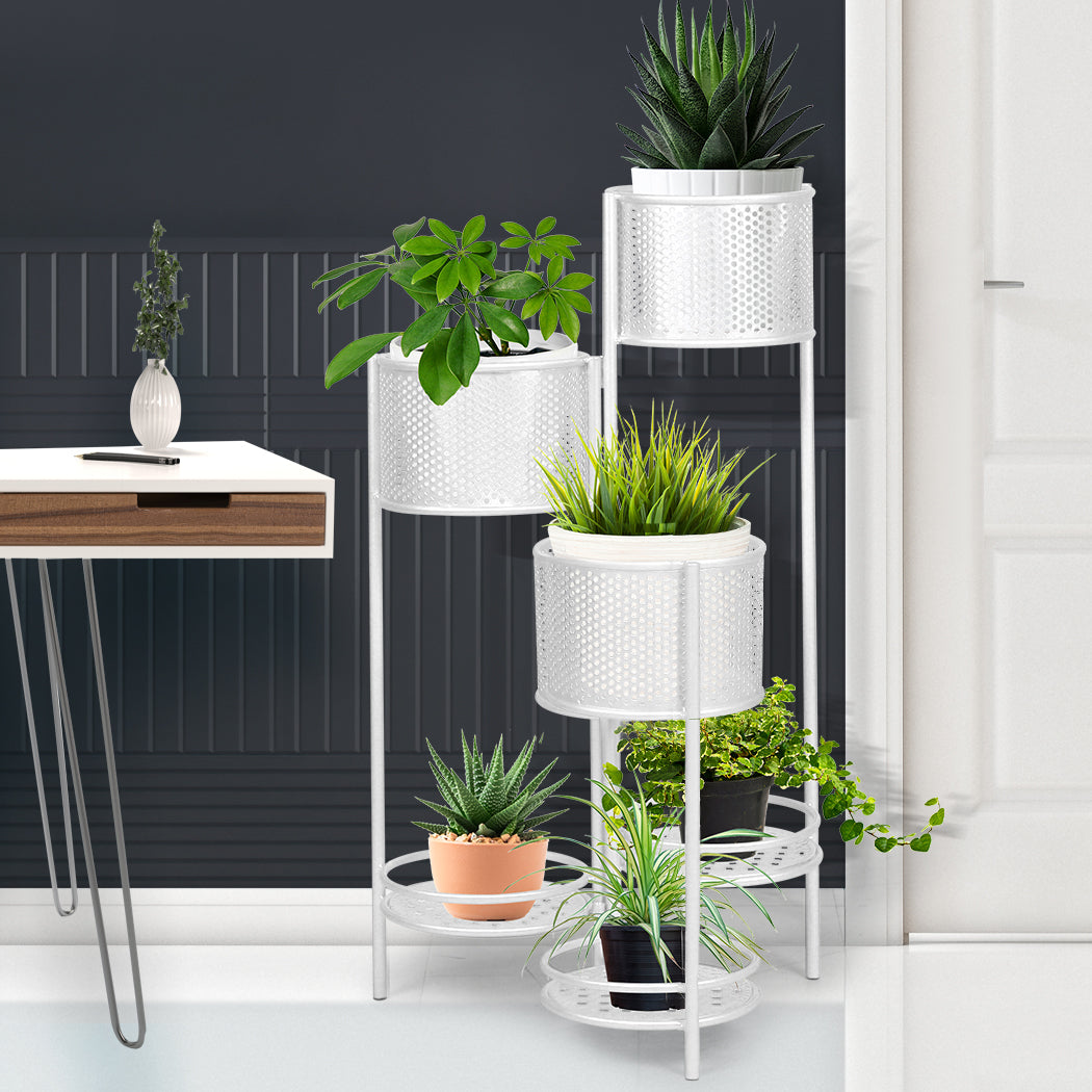 Levede 6 Tier Plant Stand Swivel Outdoor White-1910112296412254214