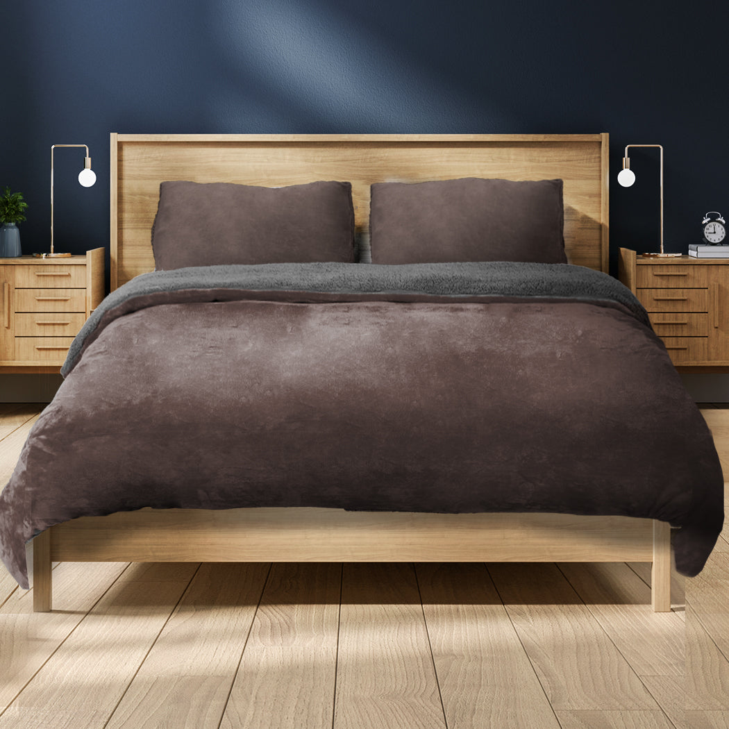 Two-sided Bed Quilt Cover Flannel Bedding Taupe Double-1910113191585779718