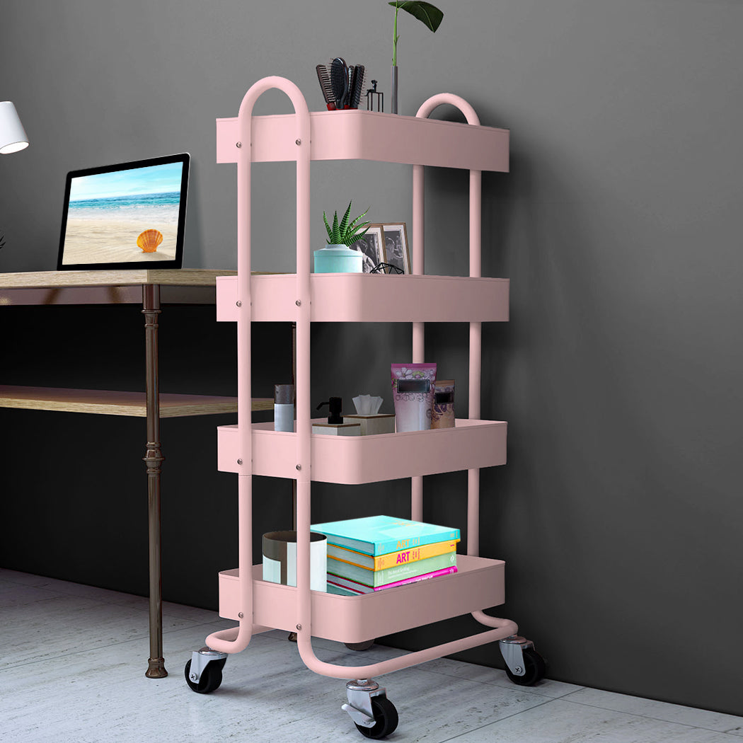 Levede 4 Tiers Kitchen Trolley Cart Pink-1954802729260027910