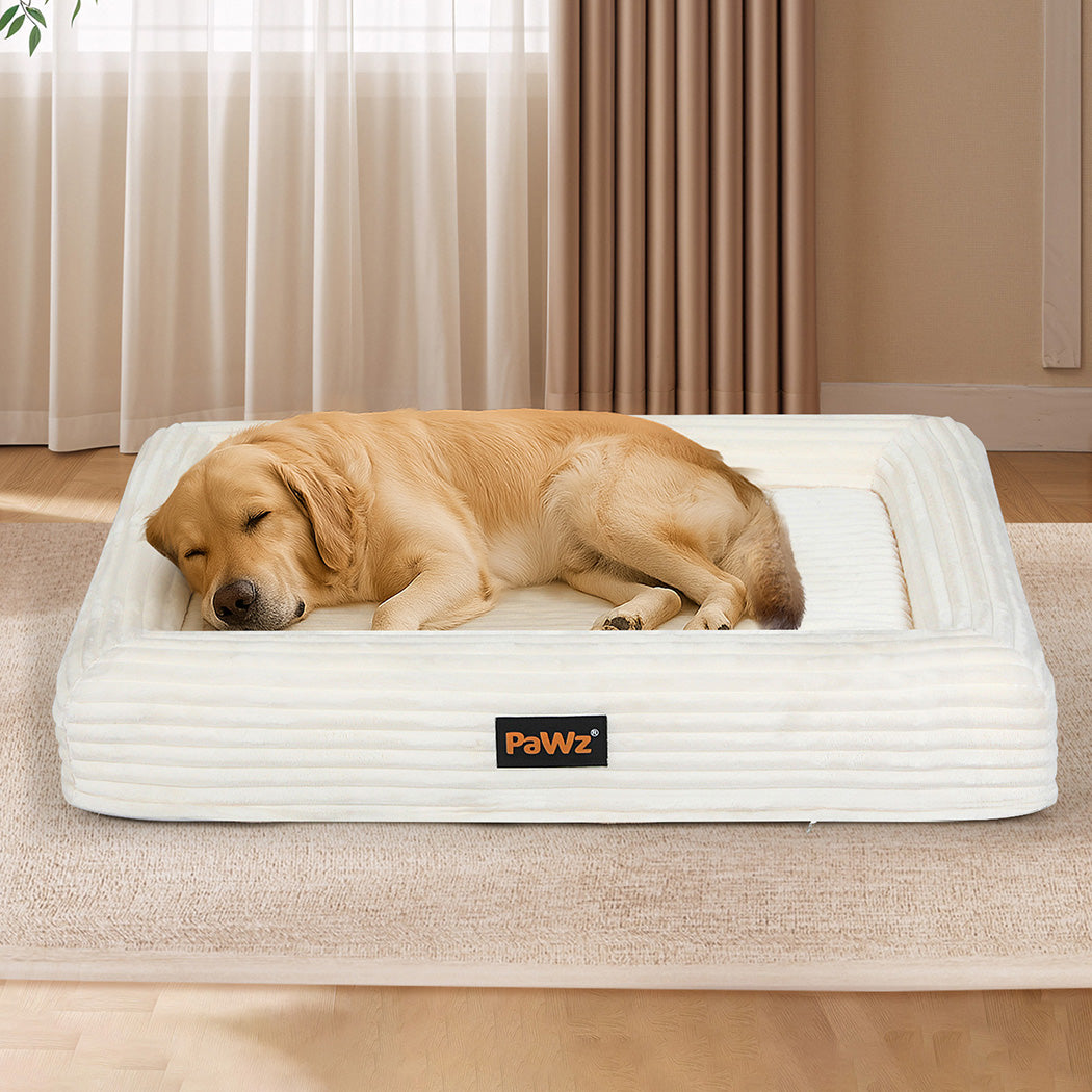 Pawz XL Size Orthopedic Dog Bed with Corduroy Removable Cover Waterproof Washable Beige-1973193548249567238