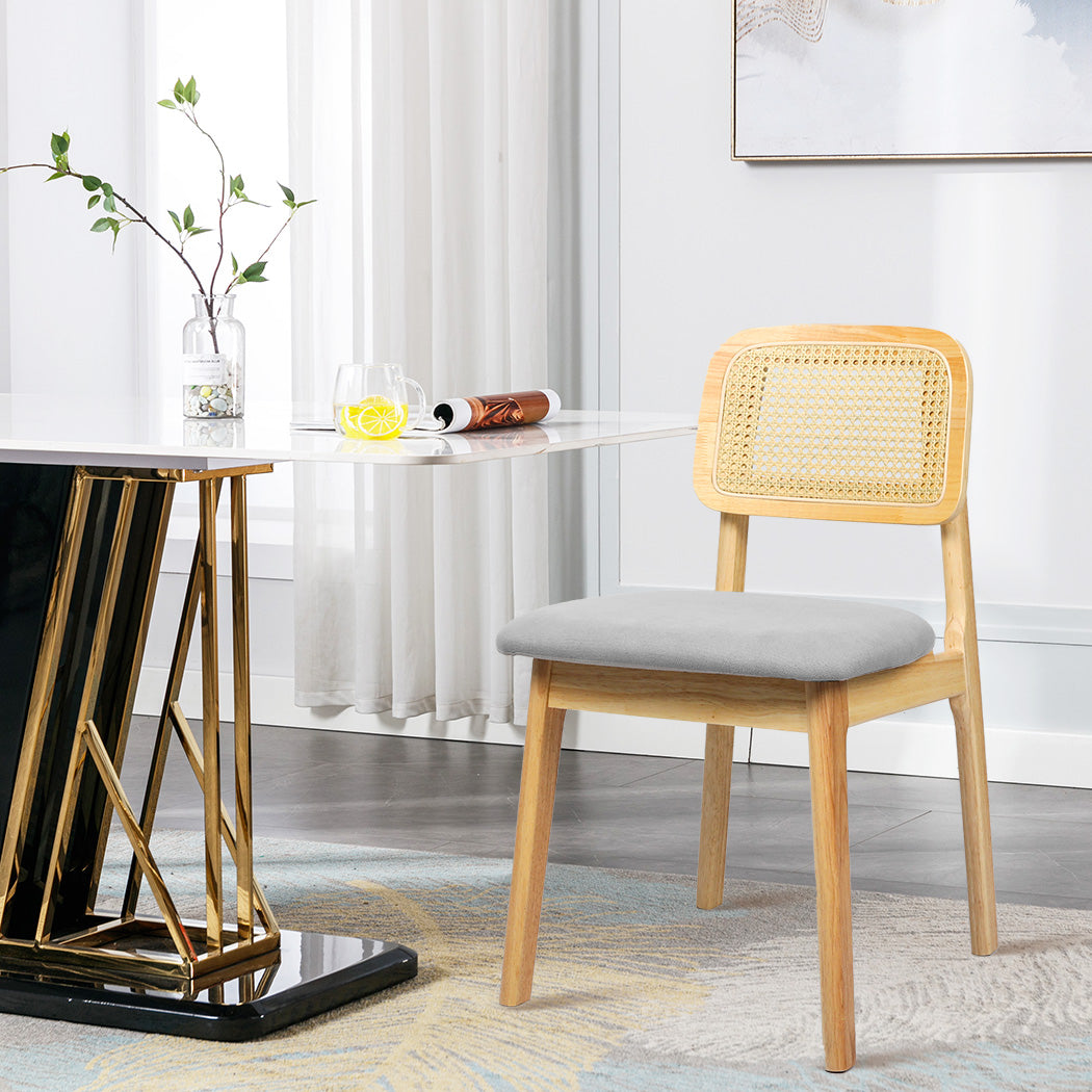 Levede 2x Dining Chair Wood Rattan Armless Natural-1954802459243319302