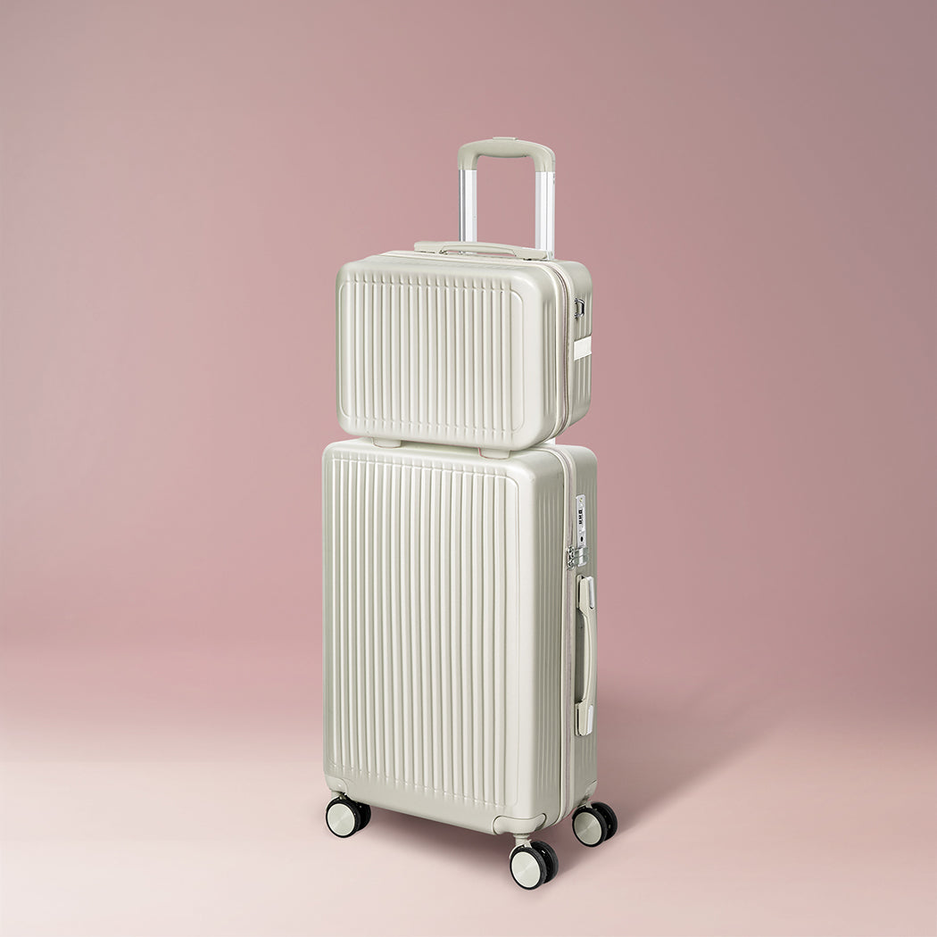 Slimbridge Luggage Suitcase Trolley White 2pc 14"+20"-1954802820196732934