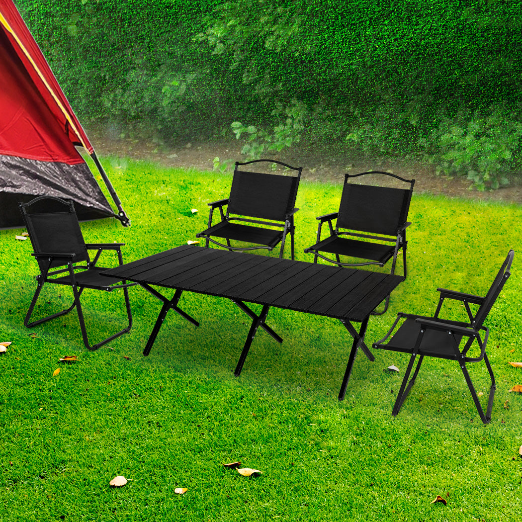 Levede Folding Camping Table Chair Set Black-1954802886345101318
