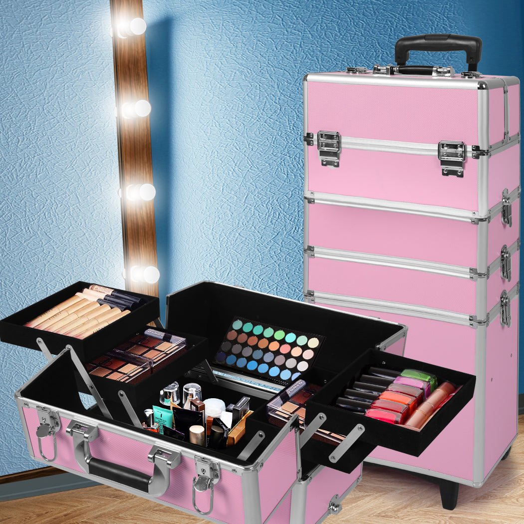 Professional Makeup Trolley Rolling Pink and Silver-1919892938737979398