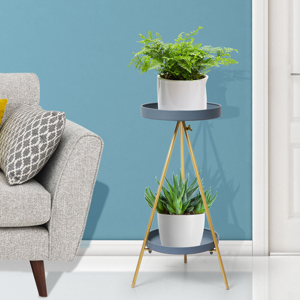 Levede Plant Stand 2 Tiers Outdoor Indoor Grey Gold Medium-1954802668920770566