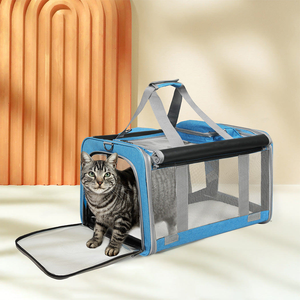 Pawz 3 in 1 Pet Soft Crate Dog Cat Carrier M Size Blue-1954802465836765190