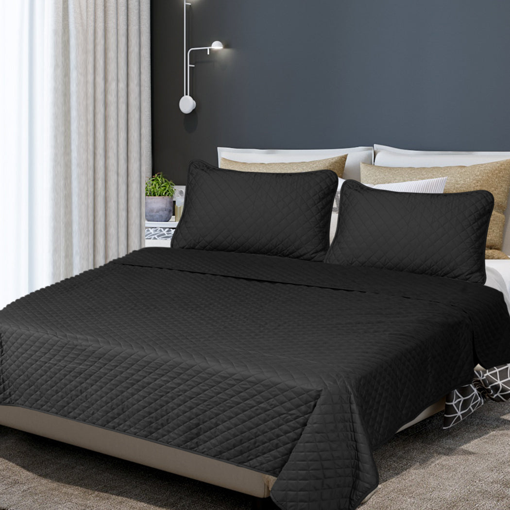 DreamZ Bedspread Coverlet Set Quilted Dark Grey Queen-1919892936045236230