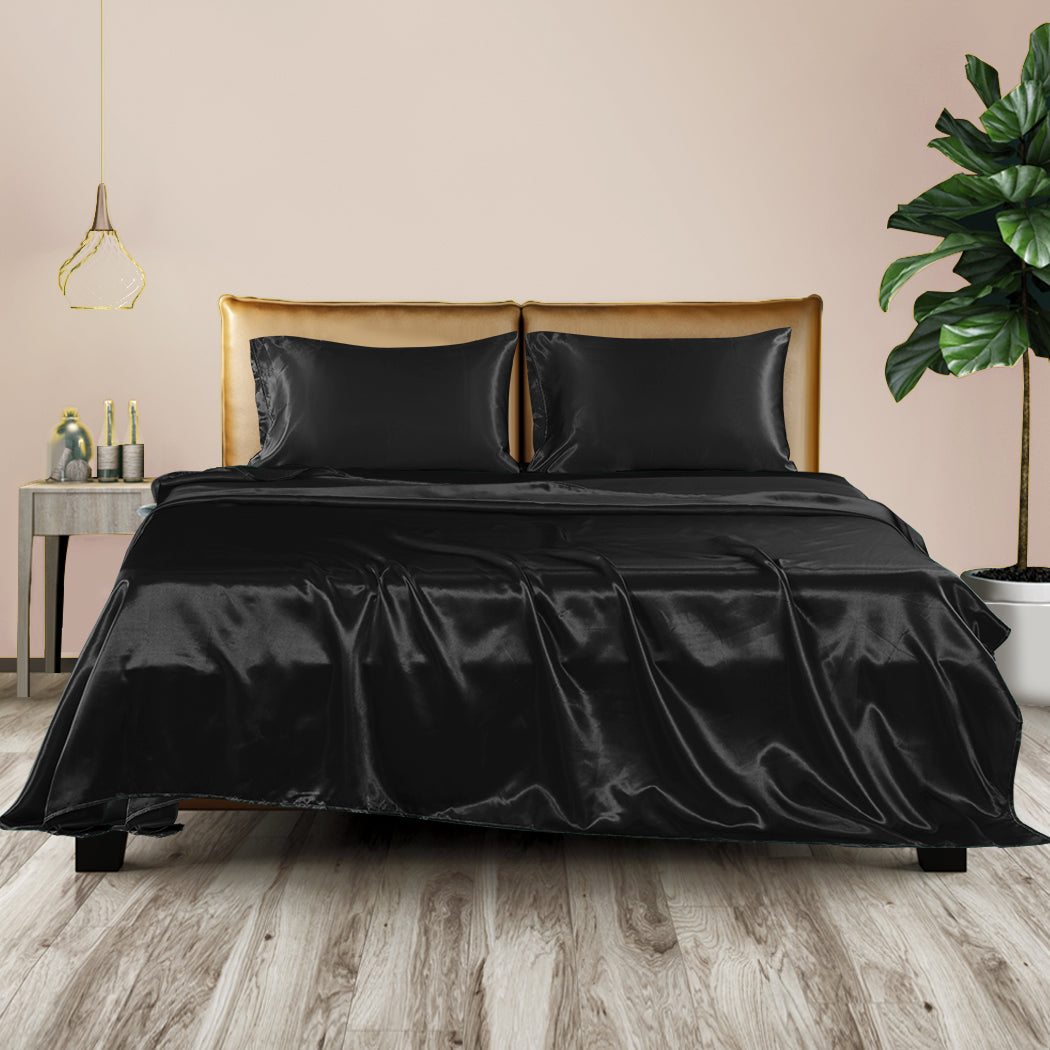 DreamZ Silky Satin Sheets Fitted King Black-1954802913637437446