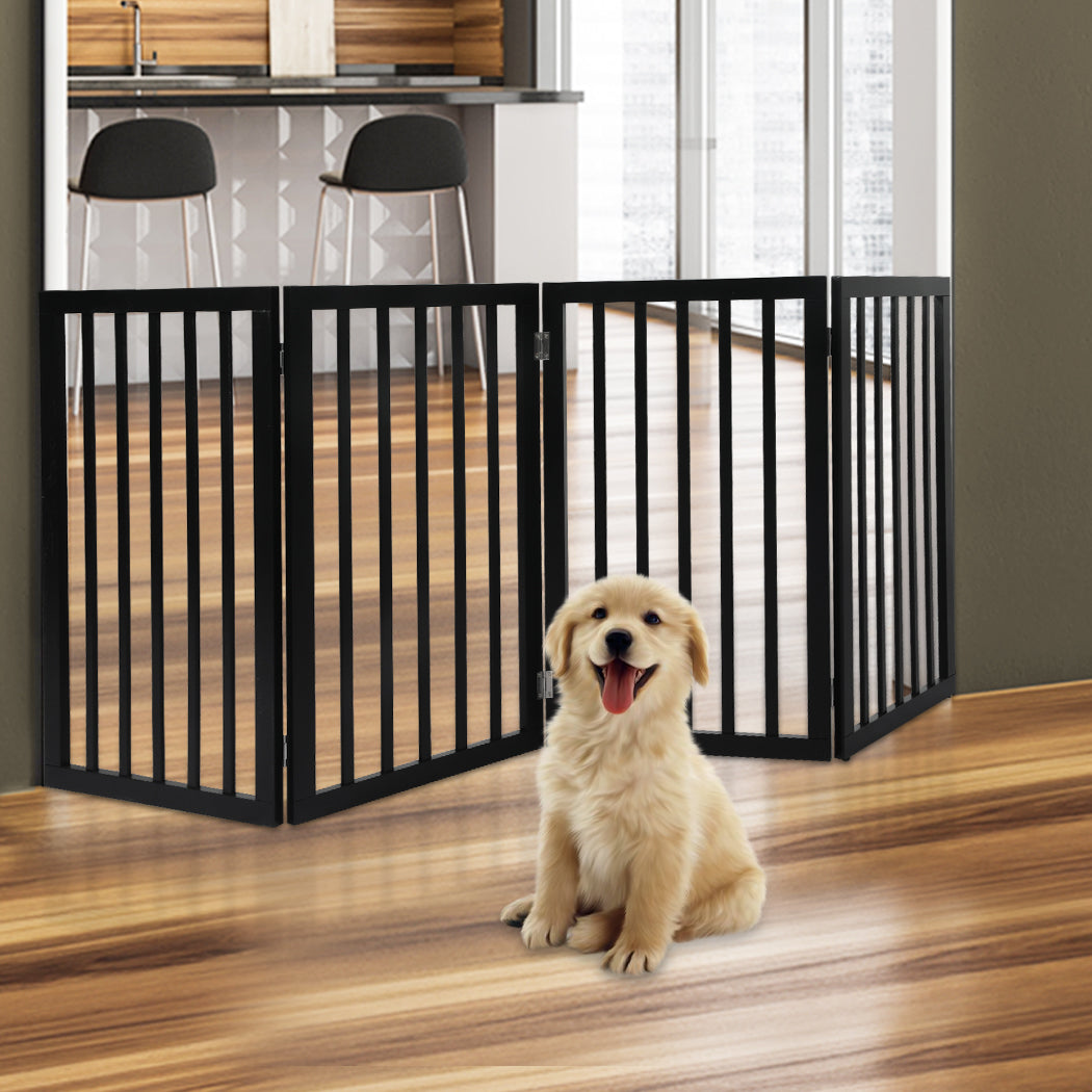 PaWz 4 Panels Wooden Pet Gate Dog Fence Black 600x 3MM-1954802528872960006