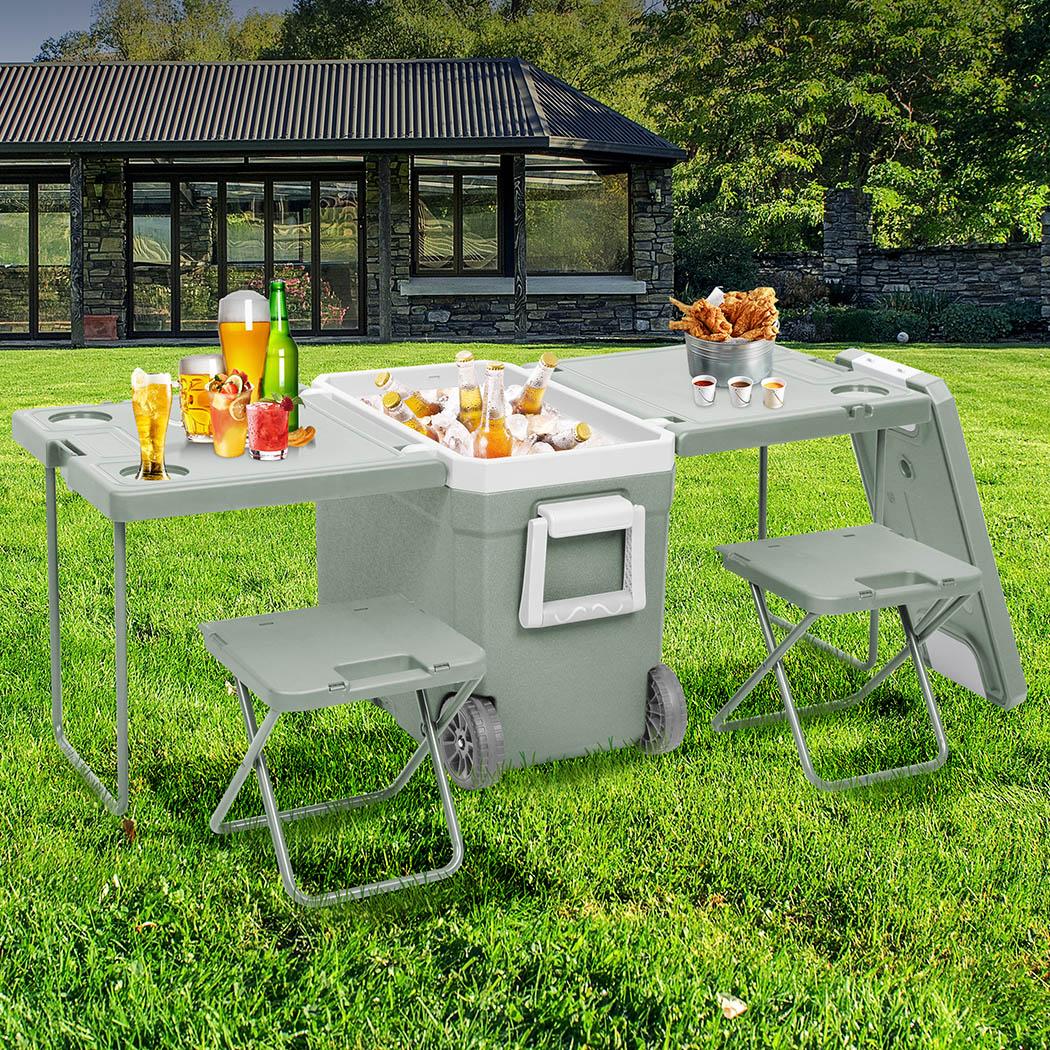 Mountview Cooler Ice Box With Table Chair 32L Portable Wheeled Camping Outdoor-1910112213910294534