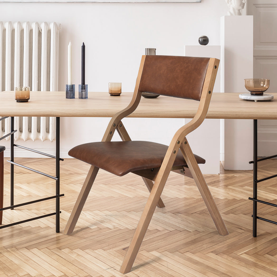 Levede 8x Dining Chairs Foldable PU Tan-1973193563210649606