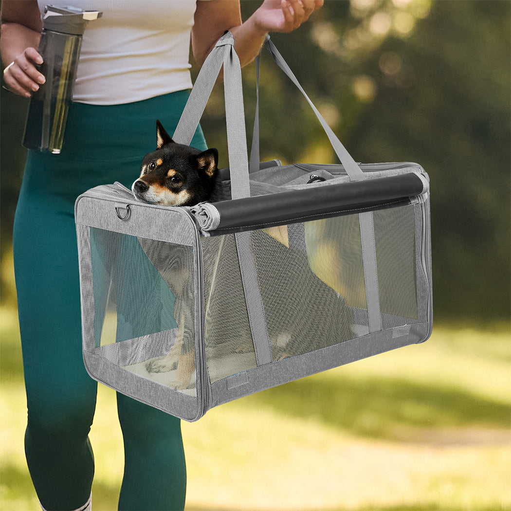 Pawz 3 in 1 Pet Soft Crate Dog Cat Carrier L Size Grey-1954802465652215814