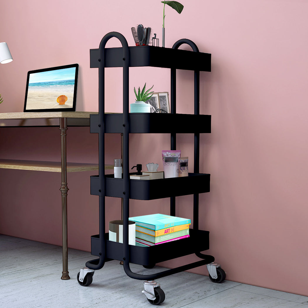 Levede 4 Tiers Kitchen Trolley Cart Black-1954802729071284232