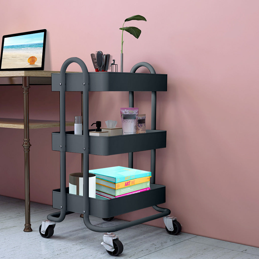 Levede 3 Tiers Kitchen Trolley Cart Grey-1954802728517636104