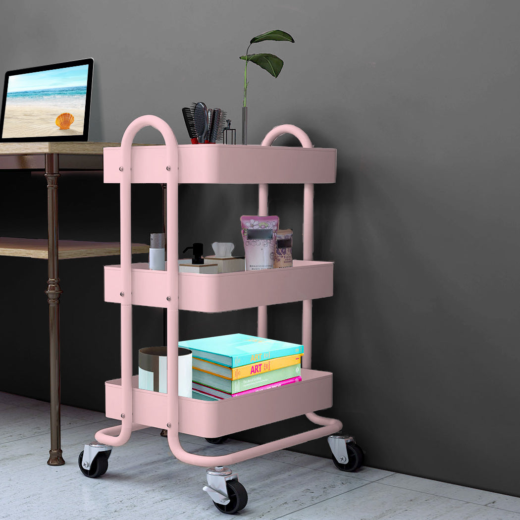 Levede 3 Tiers Kitchen Trolley Cart Pink-1954802728702185480