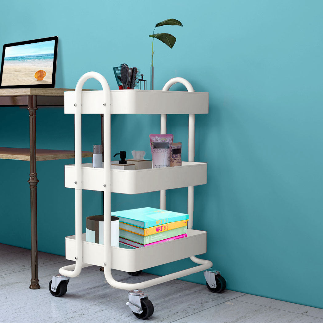 Levede 3 Tiers Kitchen Trolley Cart White-1954802728890929159
