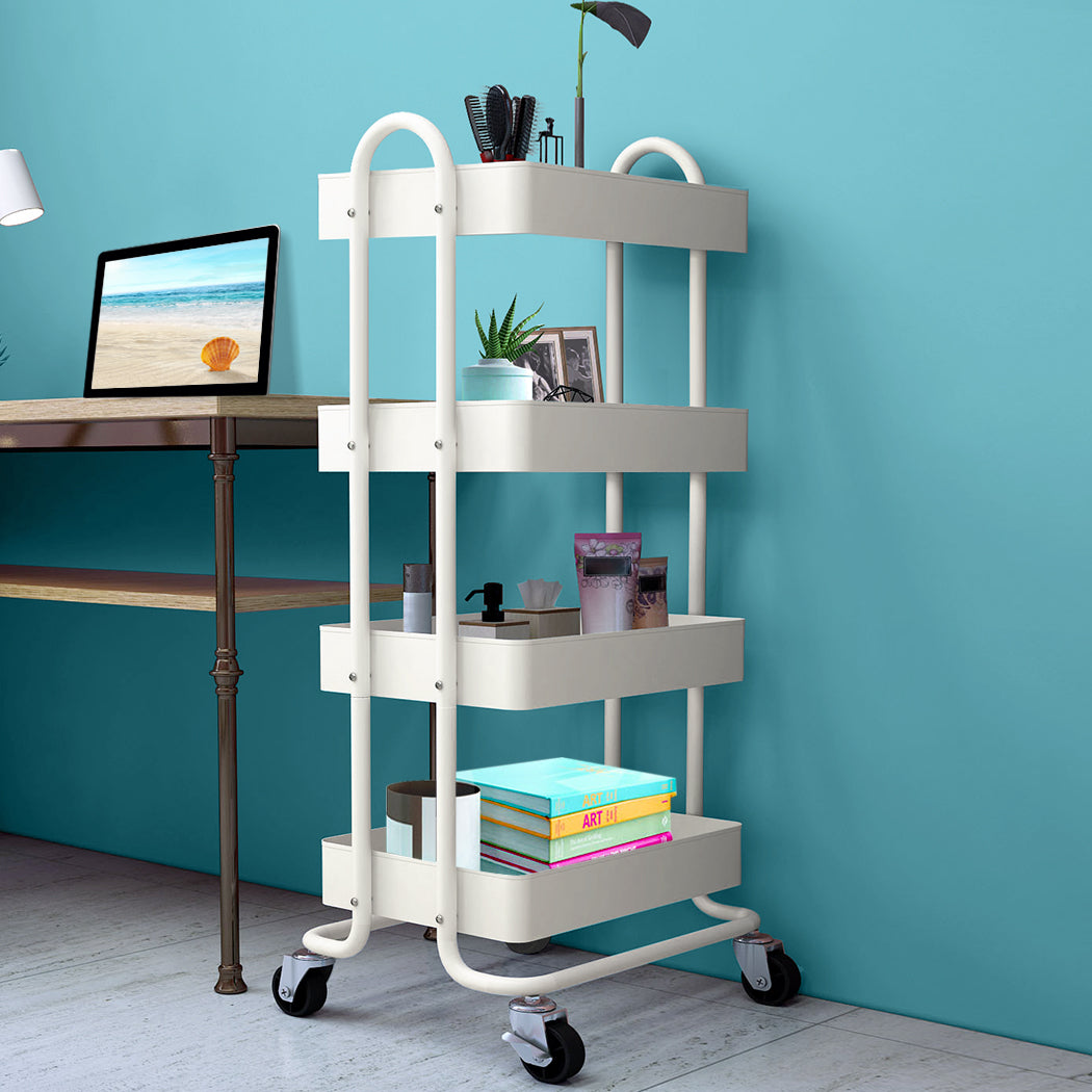 Levede 4 Tiers Kitchen Trolley Cart White-1954802729440382984