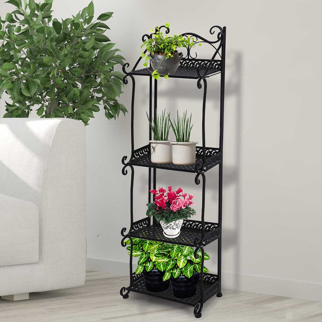 Levede Plant Stand 4 Tiers Outdoor Indoor Black-1910112301181177863