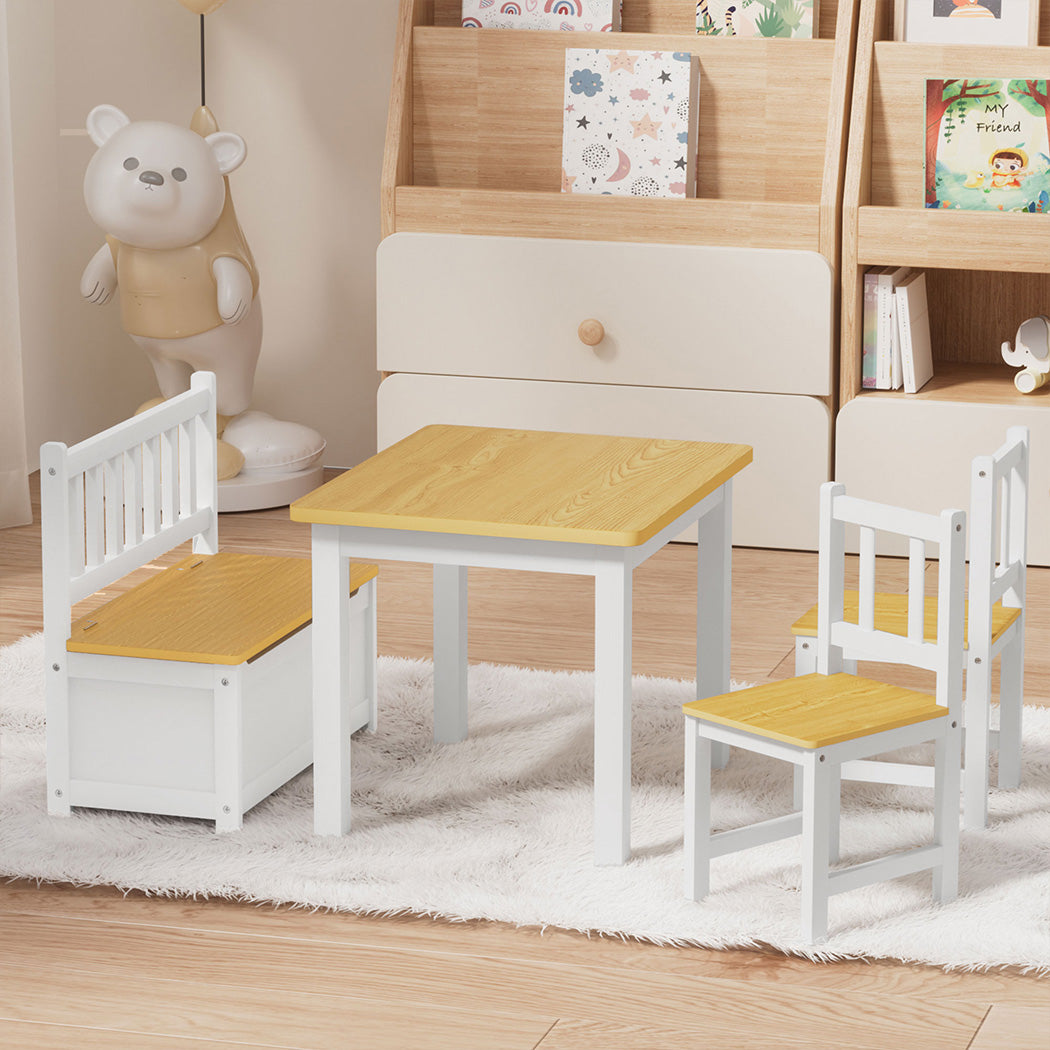 Bopeep Kids Table and Chairs Set Wooden Study Play 4PCS-1954802474309259271
