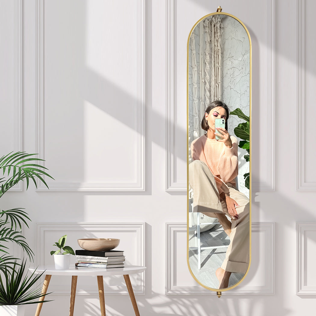 Yezi 360? Swivel Wall Mirrors 140cm x35cm Oval Shape Gold Frame-1954803009015910407
