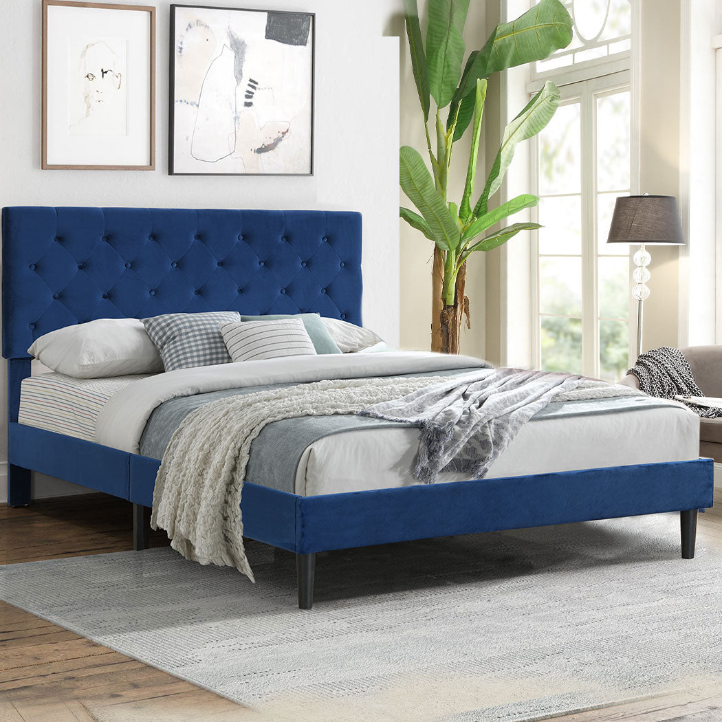 Levede Bed Frame Double Size Mattress Blue-1954802929831645191