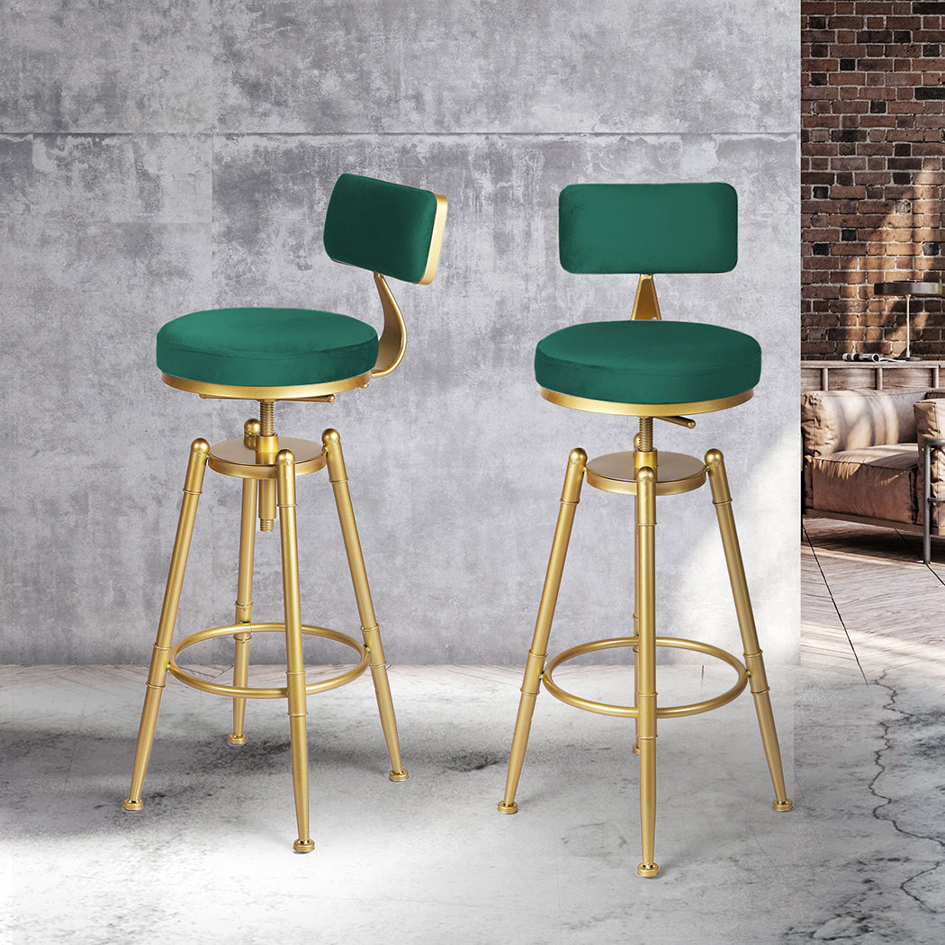 Levede 1x Bar Stools Velvet Kitchen Green-1954802950887051271