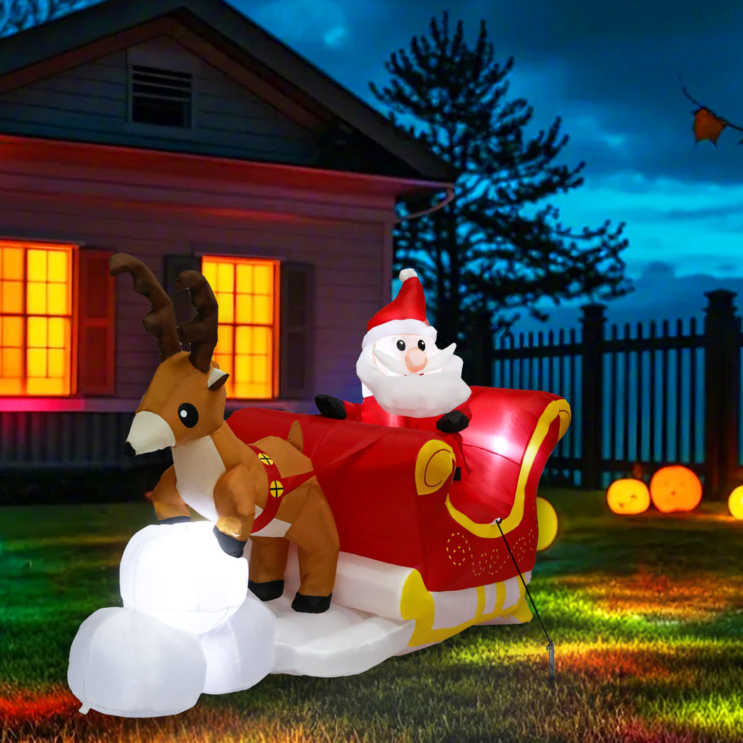 Santaco Christmas Inflatables Outdoor Santa Claus Reindeer Sleigh Lights Decor-1973194173037285383