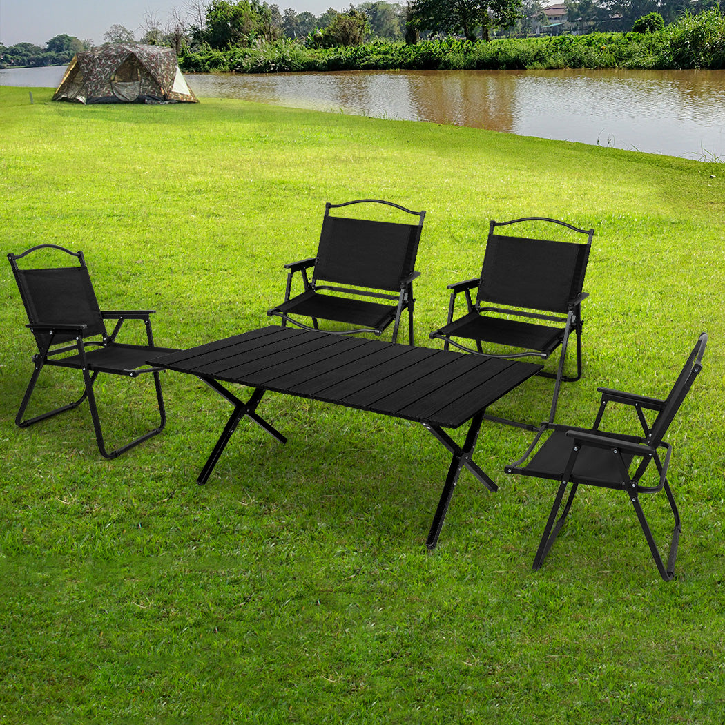 Levede Folding Camping Table Chair Set Black-1954802885980196871