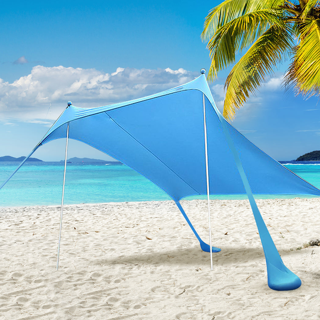 Beach Tent Camping Canopy 2-4 Person Family Sun Shade Shelter 210x210cm Blue-1954802654450421767