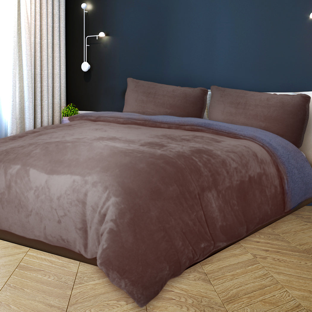 Two-sided Bed Quilt Cover Flannel Bedding Taupe Double-1910113191585779719