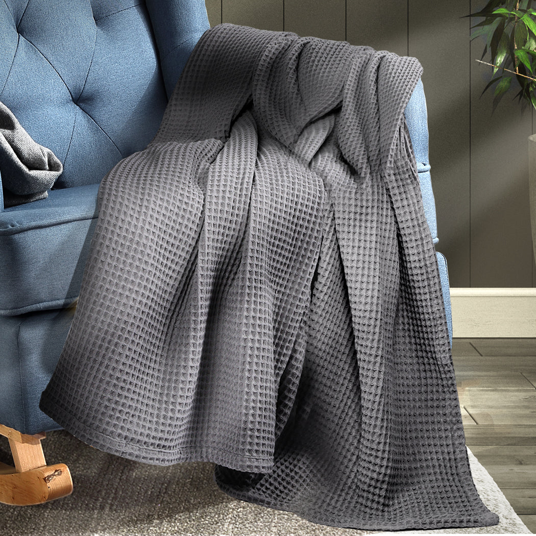 DreamZ Throw Blanket Cotton Waffle Blankets Grey Single-1954802944599789575