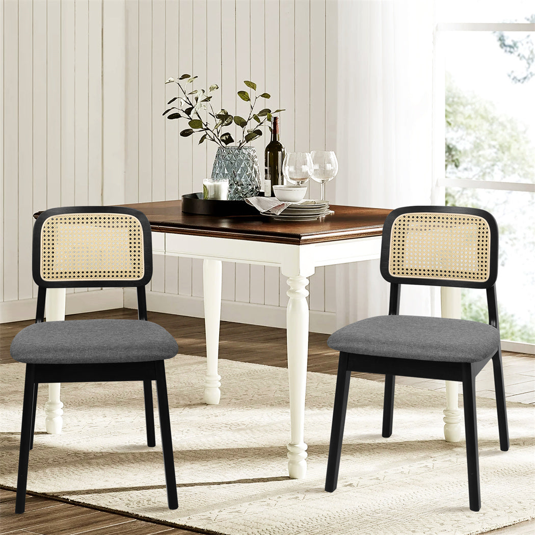 Levede 2x Dining Chair Wood Rattan Armless Black-1954802459050381319