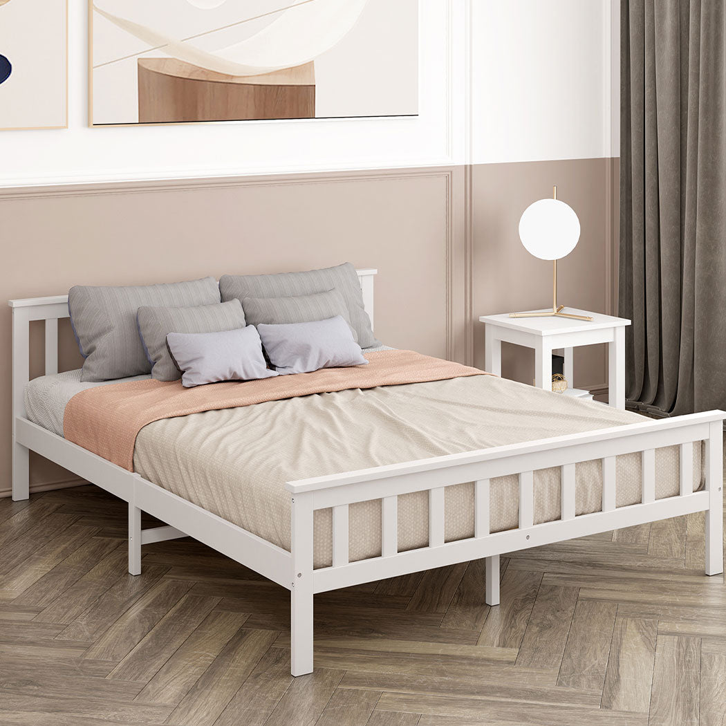 Levede Wooden Bed Frame Queen Size Mattress White-1910113206572027911