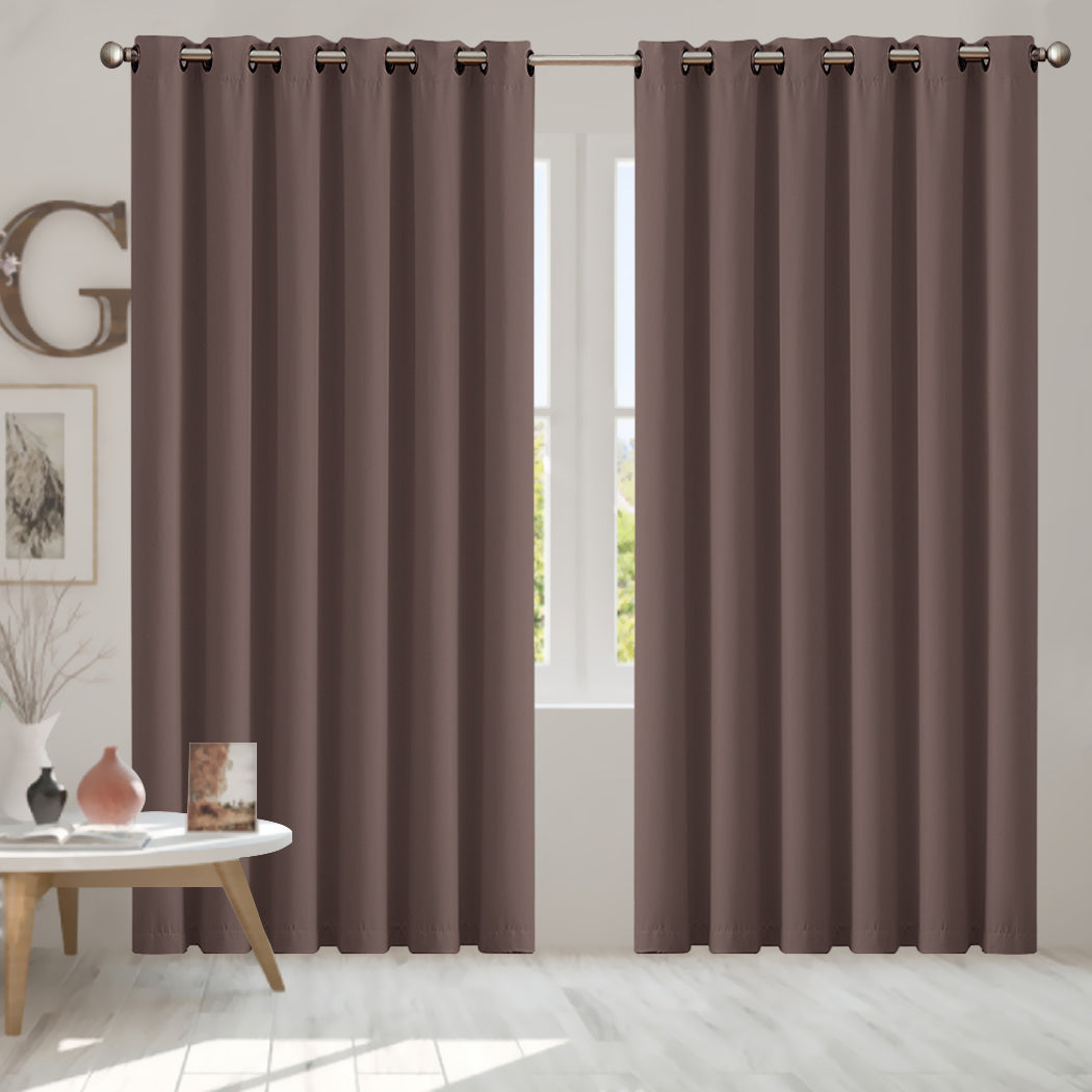2x Blockout Curtains Panels 3 Layers Taupe-1910113274167431174