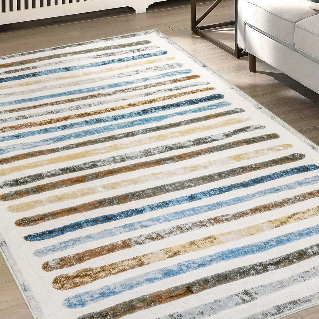 Marlow Floor Rug Short Pile Washable Carpet Soft Plush Non Slip Stripe 160x120-1910112210076700679