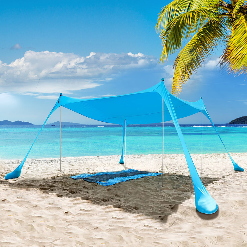 Beach Tent Camping Canopy 4-6 Person Family Sun Shade Shelter 300x300cm Blue-1954802654630776839