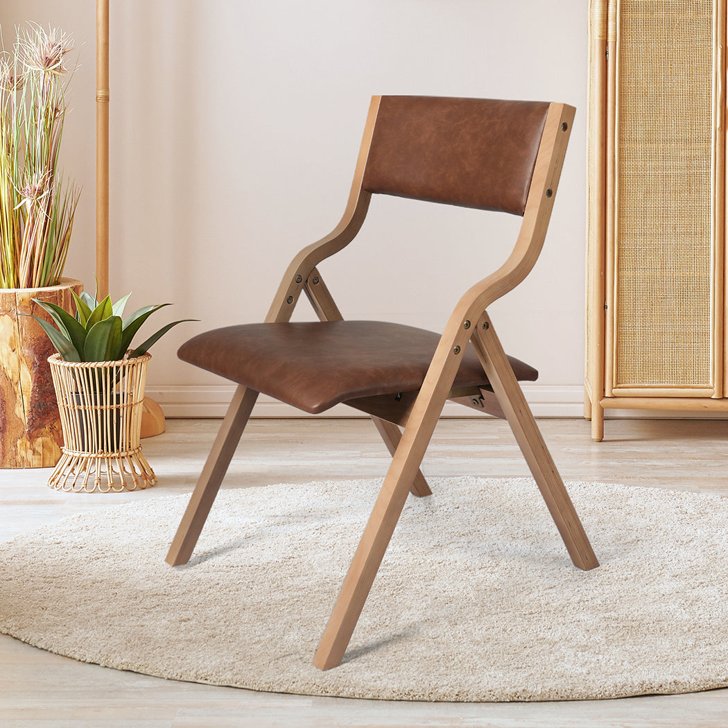 Levede 2x Dining Chairs Foldable PU Brown-1954802993098526727