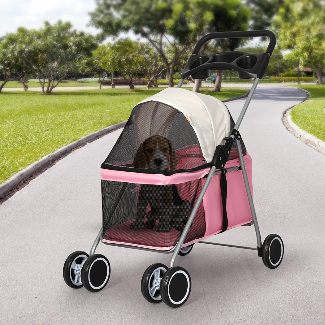 PaWz Pet Stroller Dog Cat Carrier Foldable Pink-1954802606933151751