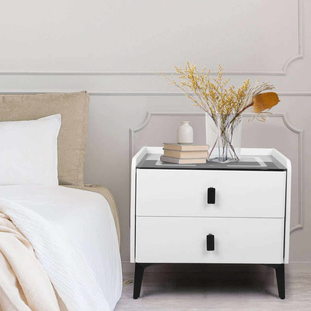 Levede Bedside Table LED Lights Drawers Storage-1954802385163522054