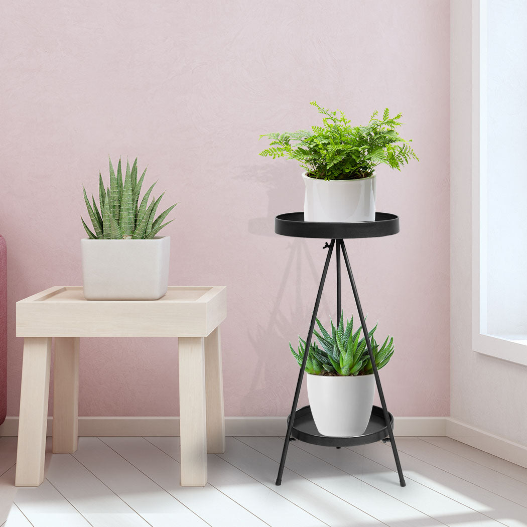 Levede Plant Stand 2 Tiers Outdoor Indoor Black Medium-1954802668568449031