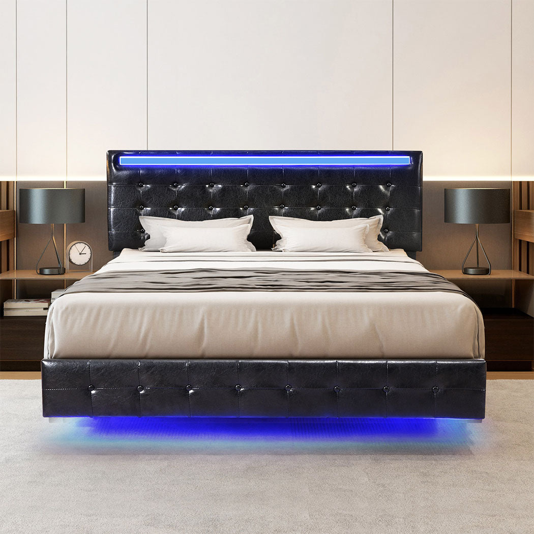 Levede Floating Bed Frame Queen with Headboard LED Lights Mattress Base-1954802377370505223