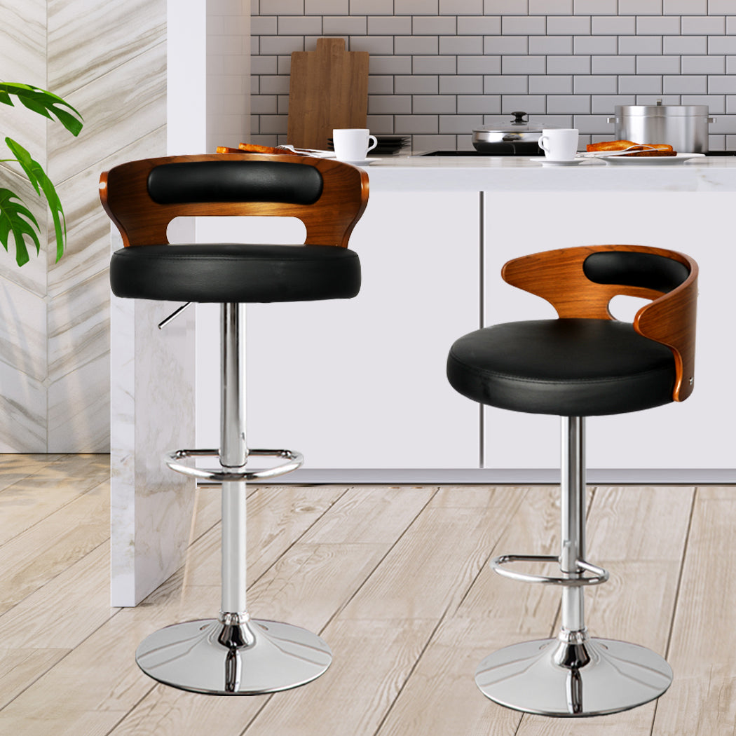 Levede 1x Kitchen Bar Stools Gas Lift Black Silver-1910113240004825095