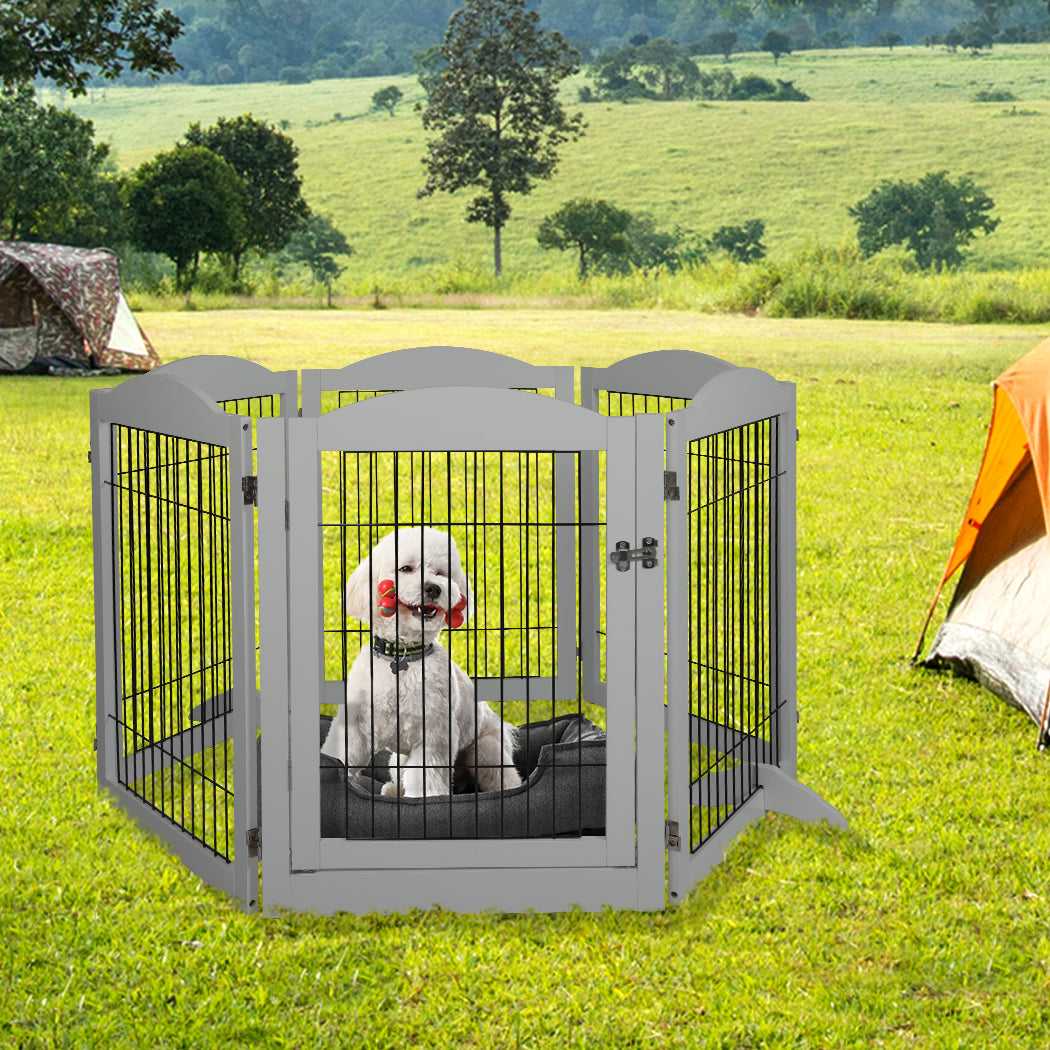 PaWz 6 Panels Pet Dog Playpen Puppy Grey-1954802560334434311