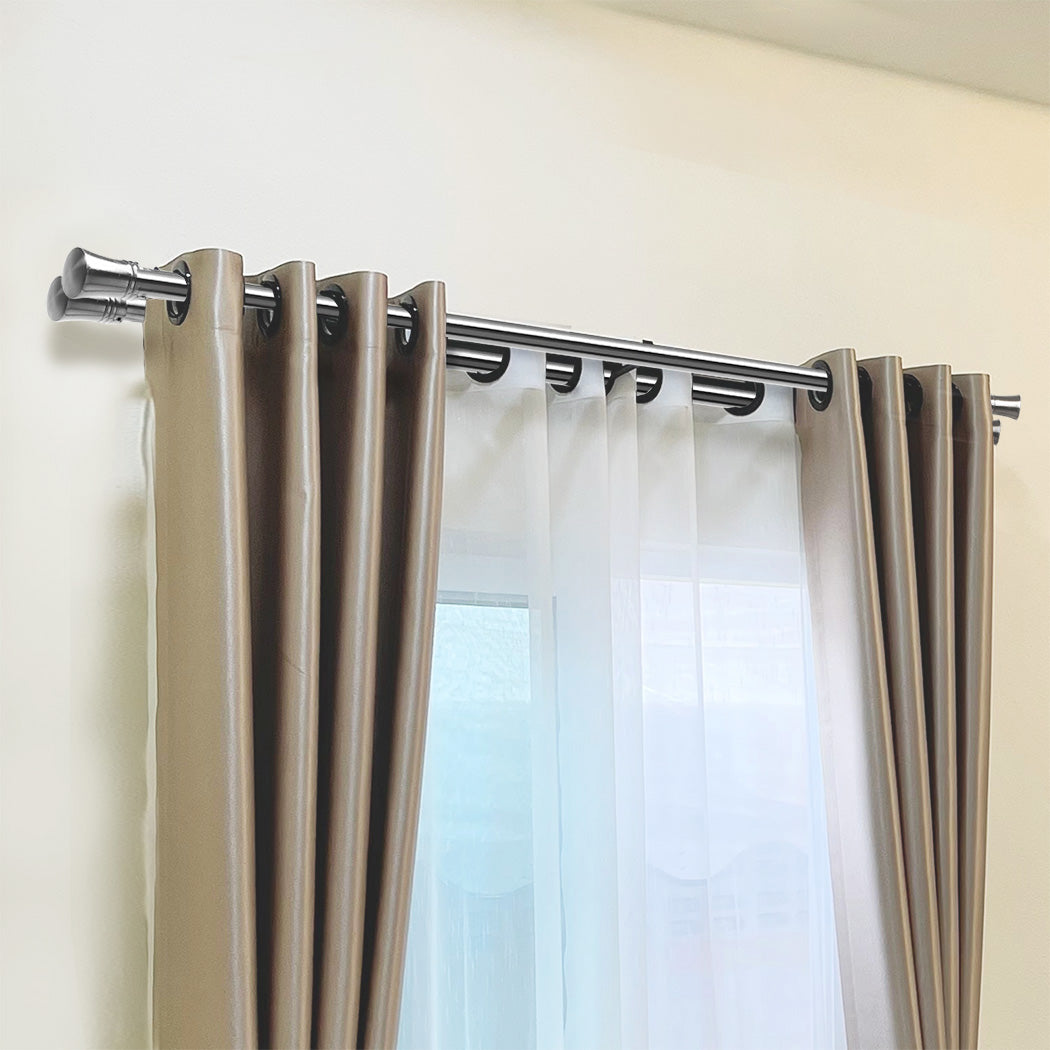 Marlow Silver Double Curtain Rod Steel Pole Pommel Set Extendable Adjustable-1954802388867092487