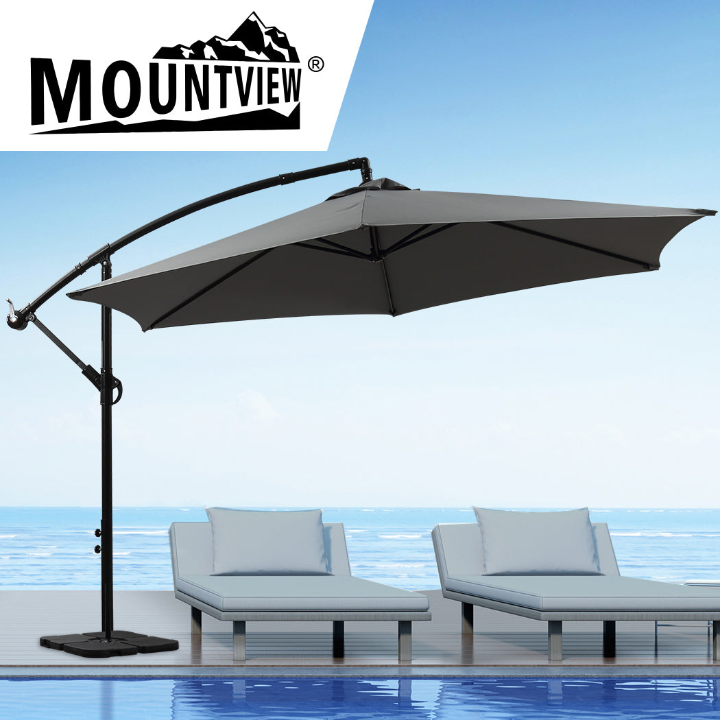 Mountview 3M Outdoor Umbrella Cantilever Grey With Base-1954802871253995527