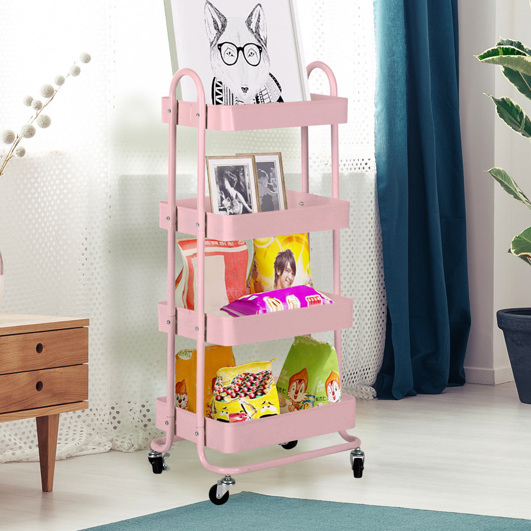 Levede 4 Tiers Kitchen Trolley Cart Pink-1954802729260027911