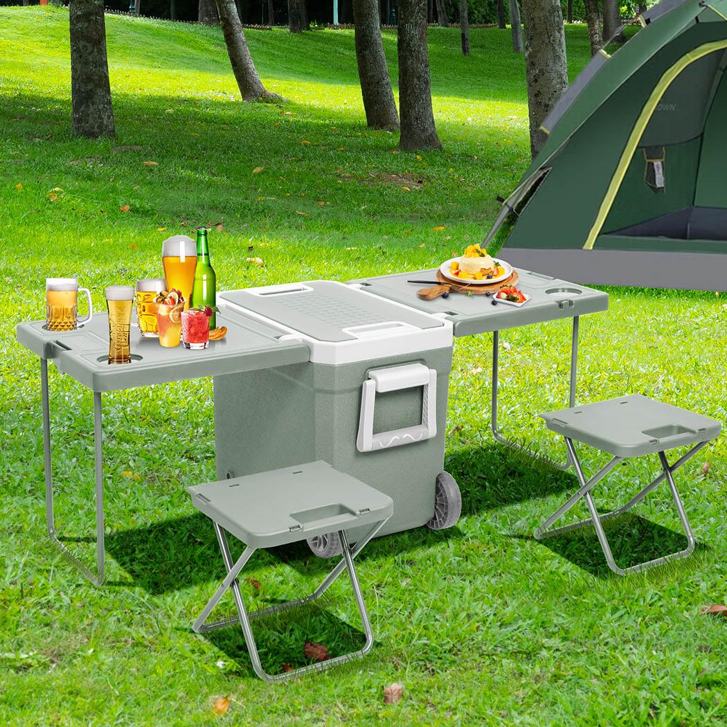 Mountview Cooler Ice Box With Table Chair 32L Portable Wheeled Camping Outdoor-1910112213910294535