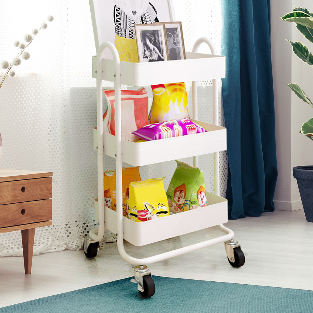 Levede 3 Tiers Kitchen Trolley Cart White-1954802728890929158