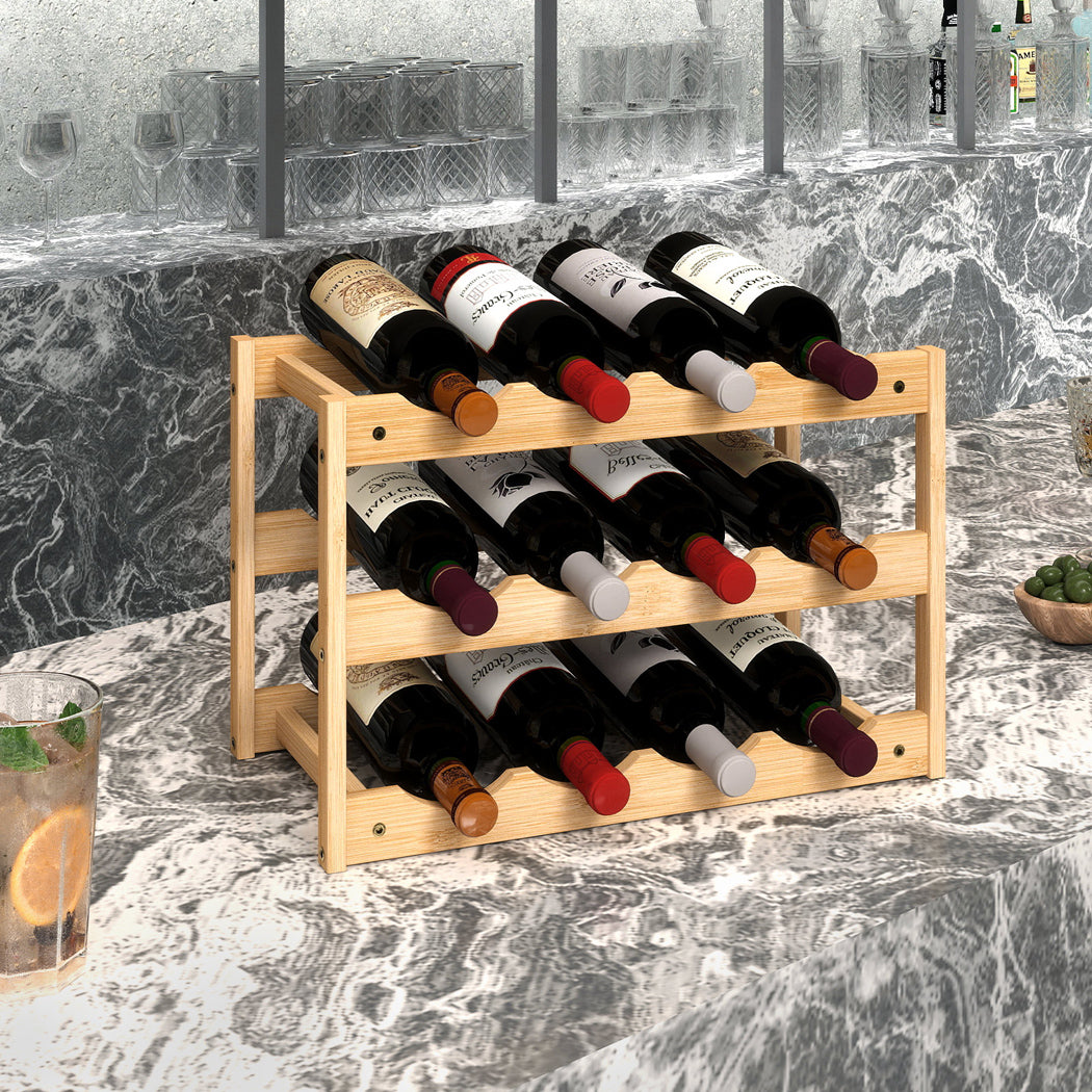 Toque Natural Bamboo Wine Rack 12 Bottles Organizer-1973193601500450823